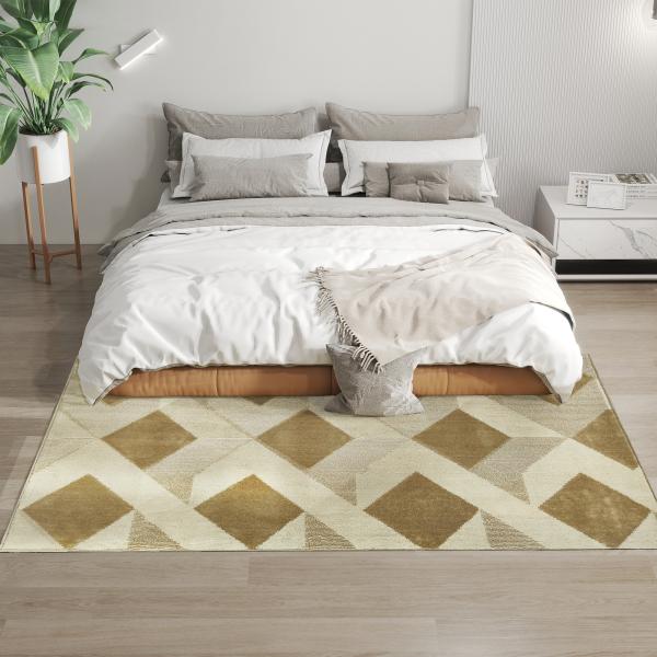 Tapete Sala de Estar 170x120 cm Tapete Lavável na Máquina de Lavar Pelo Curto Estilo Moderno Creme e Marrom Claro