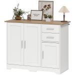 Aparador para Sala com 2 Gavetas, Armário de Cozinha com Prateleira Ajustável, 100 x 40 x 78 cm, Branco e Natural