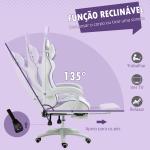 Cadeira Gaming Giratória de Couro PU com Altura Ajustável Inclinável 135° Apoio para a Cabeça 65x63x136 - 142 cm Branco e Roxo