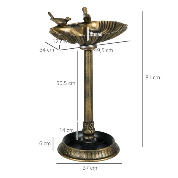 Banho para Pássaros de Jardim Exterior 81 cm com Design em Concha e Acabamento Envelhecido Leve e Resistente Bronze