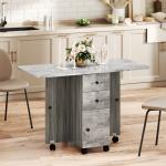 Mesa de Refeição Dobrável com Rodas Mesa Abatível com 2 Gavetas e Armário Mesa Auxiliar Multifuncional 120x60x76,5 cm Cinza