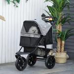 Carrinho de animais de estimação dobrável com rodas Correias de segurança e cesto de armazenamento 109,5x57,5x106,5 cm Cinza e preto