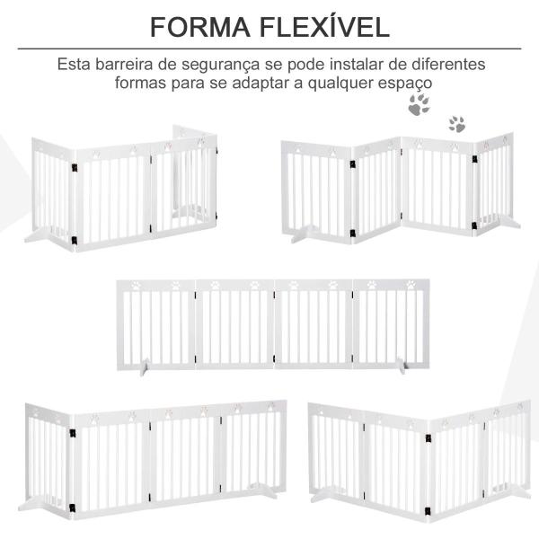 Barreira de Segurança Dobrável para Cães Grade de Proteção de 4 Painéis com Pés para Portas Escadas Corredor 204x30x61cm Branco