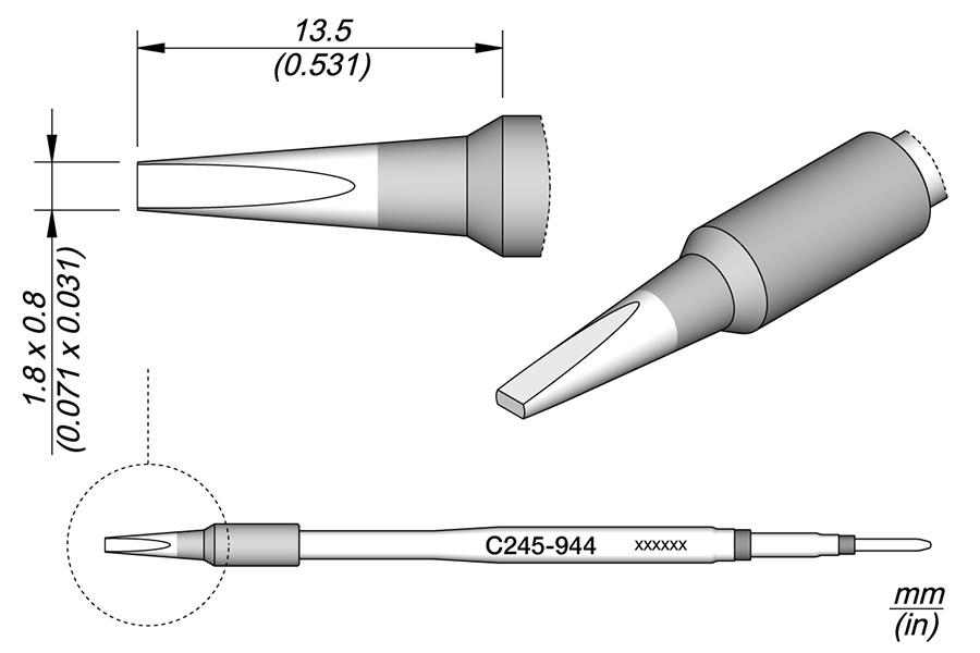 Ponta p/ Utensilio de Mão T245 - PA (1,8 x 0,8mm) - JBC