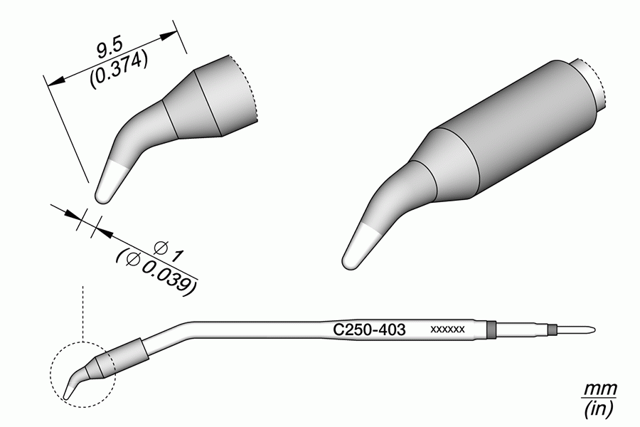 Ponta Cônica Curva Ø1mm p/ AL250 e AP250 - JBC