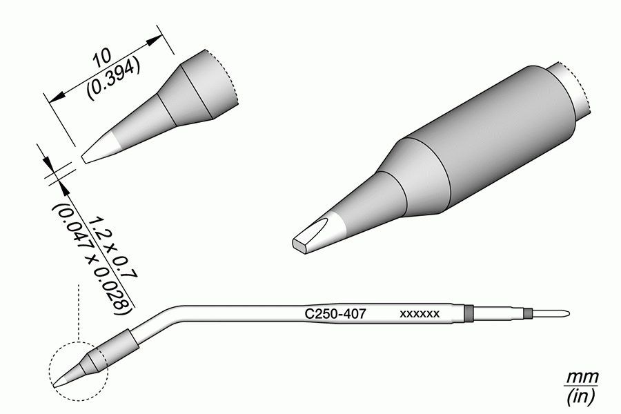 Ponta p/ Cinzel 1.2 x 0.7mm p/ AL250 e AP250 - JBC