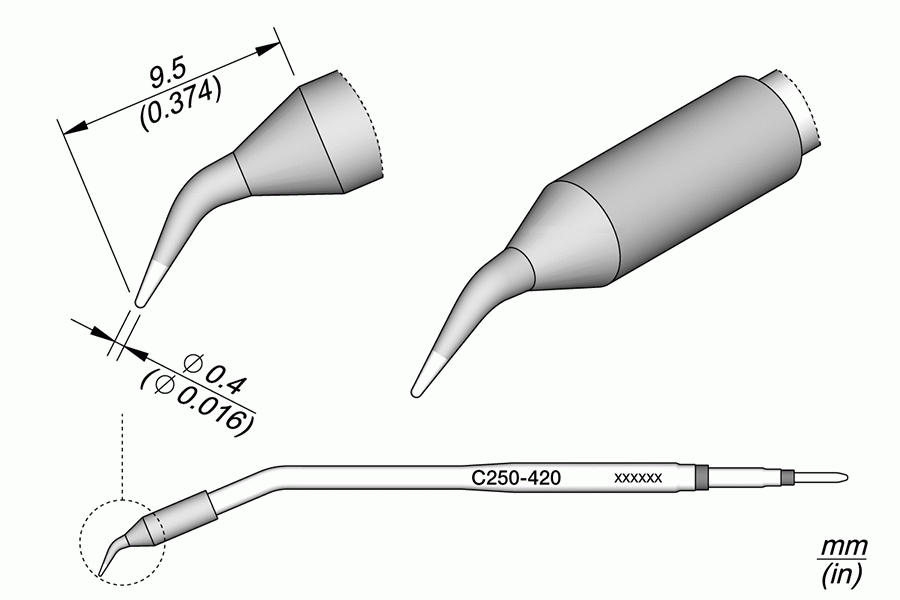 Ponta Cônica Curva Ø0.4mm p/ AL250 e AP250 - JBC