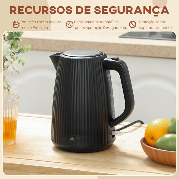 Fervedor Elétrico 1,7L 2200W com Filtro Antical Removível Desligamento Automático Base Giratória 360° Preto