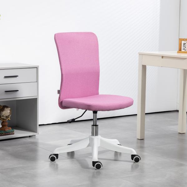 Cadeira de Escritório sem Apoio para os Braços Estofada em Linho Sintético com Altura Ajustável 53x43x85 - 93 cm Rosa