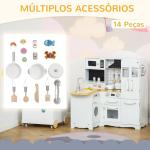 Cozinha Infantil de Madeira para Crianças de 3 - 6 Anos com Sons 14 Acessórios Cozinha Infantil com Telefone Lavatório Microondas e Grifo 82x65x87cm Branco