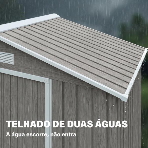 Abrigo de Jardim 213x130x185 cm Abrigo de Jardim Metálico de Exterior com 2 Portas Deslizantes e 4 Janelas Madeira