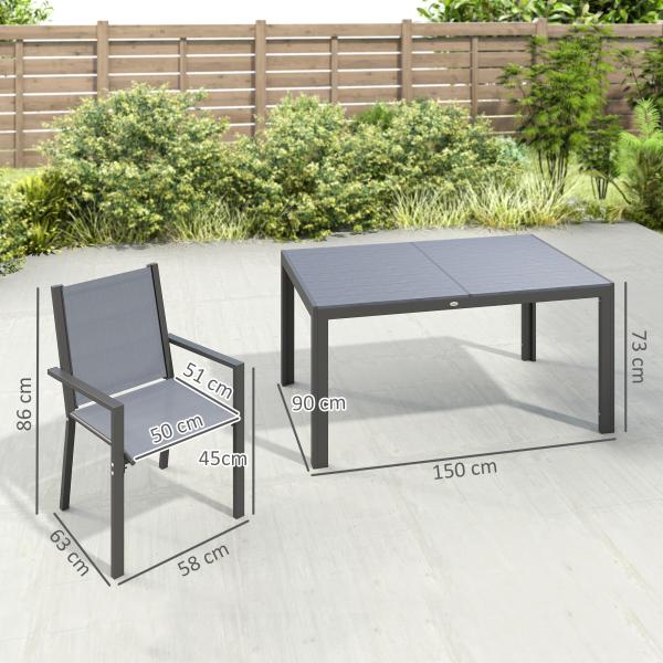 Conjunto de Mesa e Cadeiras de Jardim com Cadeiras Empilháveis e Estrutura de Aço para Terraço e Pátio Cinzento Claro