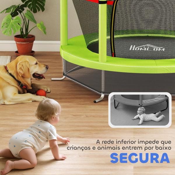 Trampolim Infantil Ø140x190 cm Trampolim para Crianças de 3 - 6 Anos com Rede de Segurança Carga 45 kg para Interior Verde