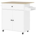 Ilha de Cozinha com Rodas com Lateral Dobrável Gaveta Suporte para Temperos e Prateleira Ajustável 106x42x87 cm Branco e Carvalho