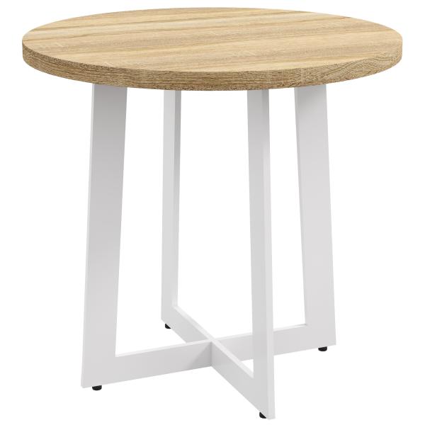 Mesa de Cozinha Redonda para 4 Pessoas Moderna com Tampo de Madeira e Base de Aço Cruzada Ø80x75 cm Carvalho