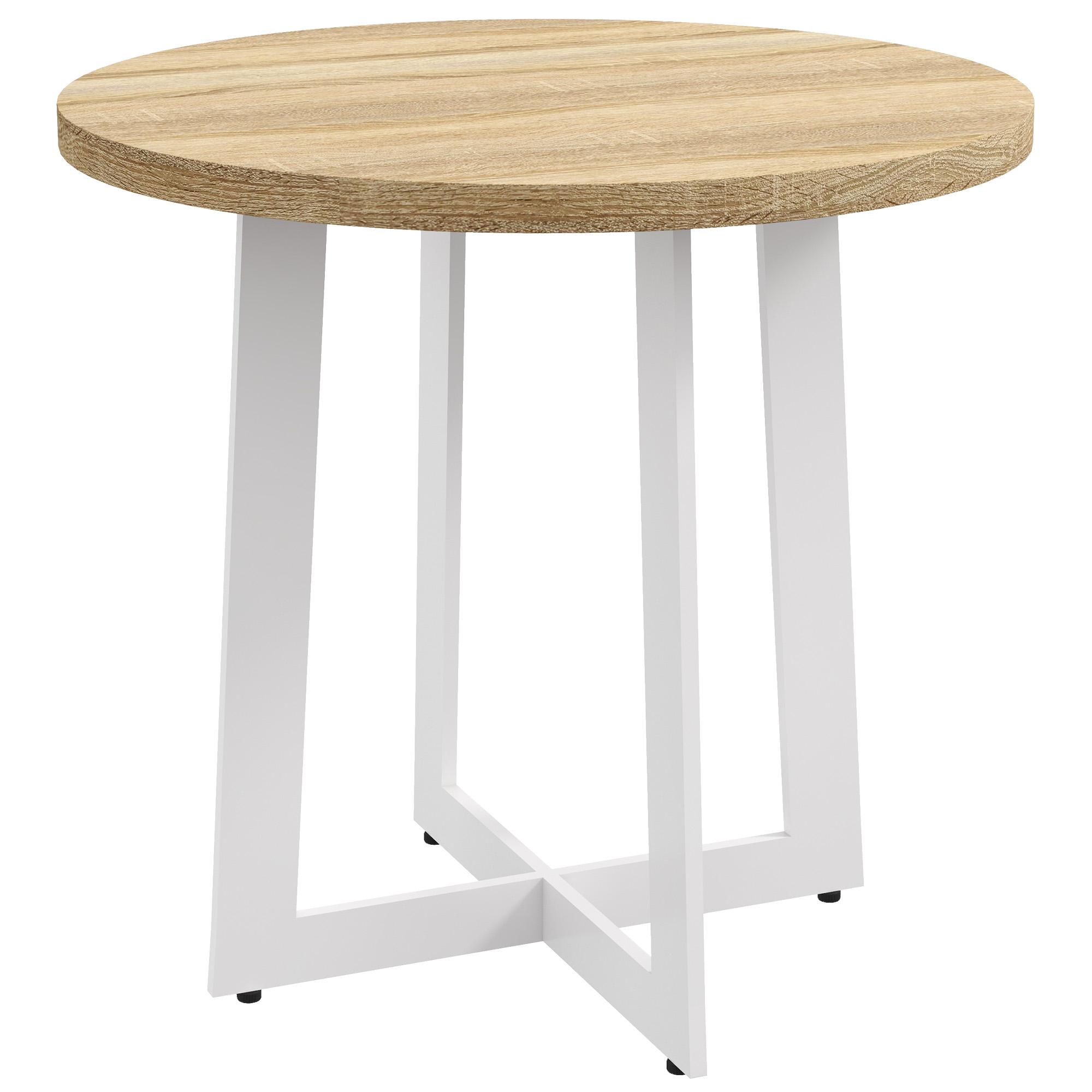 Mesa de Cozinha Redonda para 4 Pessoas Moderna com Tampo de Madeira e Base de Aço Cruzada Ø80x75 cm Carvalho