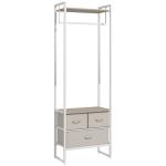 Suporte para Cabides com 3 Gavetas de Tecido Barra para Pendurar e Prateleira para Entrada Quarto 58,5x30x178 cm Natural