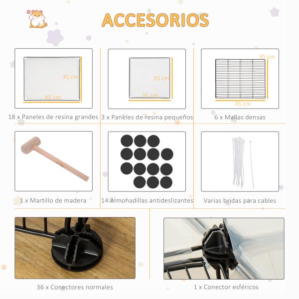 Recinto para Animais de Estimação Pequenos DIY com 21 Painéis de Resina e 6 Painéis de Arame 140x70x90cm Transparente e Preto