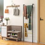 Toalheiro de 4 Níveis Toalheiro Casa de Banho com 4 Barras de Bambu e Estrutura de Aço 49x5,5x167,5 cm Preto e Madeira