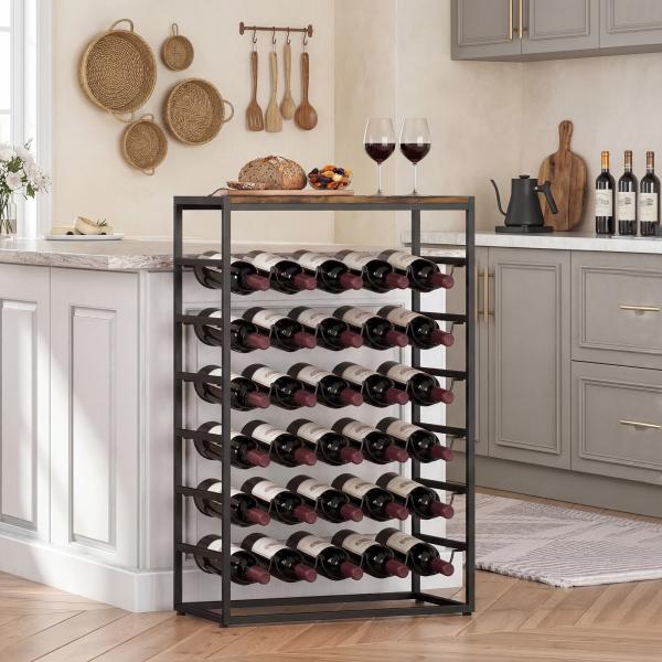 Garrafeira para 30 Garrafas de 6 Níveis com Superfície de Madeira Estilo Industrial 59x30x88,5 cm Castanho Rústico