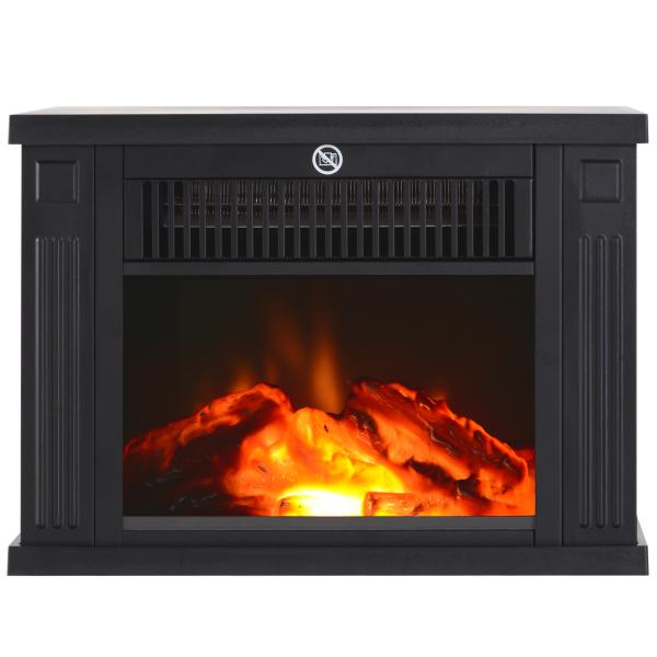 Lareira Elétrica Portátil com Termostato Ajustável 600W/1200W e Efeito de Chama Realista 34x17x25cm Preta