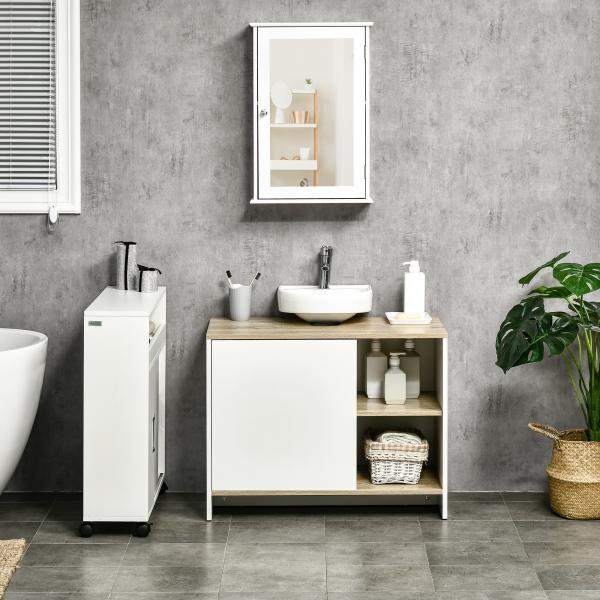 Móvel para Lavatório Pousar Móvel Casa de Banho Moderno com Prateleiras Abertas e Armário 77x45x60 cm Branco e