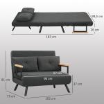 Sofá Cama Sofá Convertível em Cama de 2 Lugares Dobrável com Encosto Ajustável em 5 Níveis e 2 Almofadas 102x73x81 cm Cinza