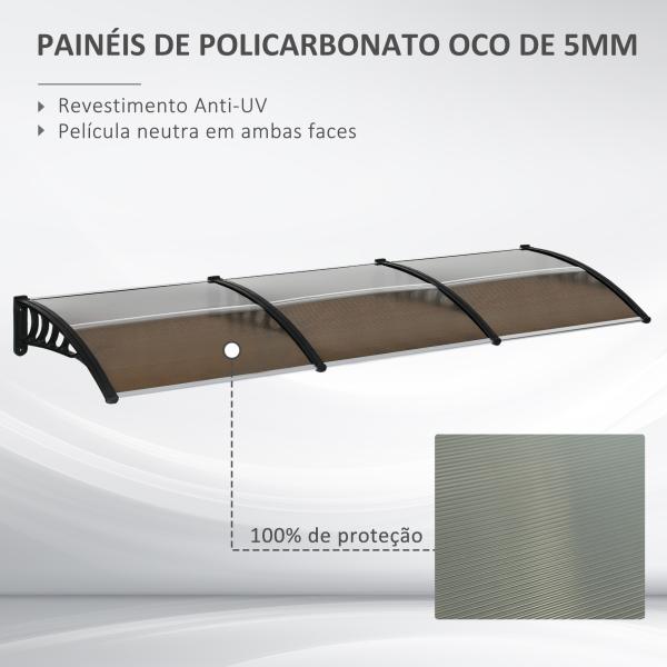 Marquesa Exterior para Portas e Janelas 303x96x27 cm com Barra de Liga de Alumínio PP Policarbonato Castanho