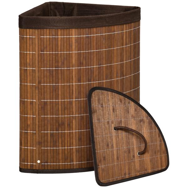 Cesto de Roupa de Bambu Capacidade de 55L Cesto para Roupa Suja com Tampa e Bolsa Amovível 38x38x57cm Marrom