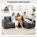 Sofá Chaise Longue Reversível 3 Lugares com 2 Almofadas Estofado em Linho e Estrutura em Aço 242x156x87 cm Cinzento Escuro