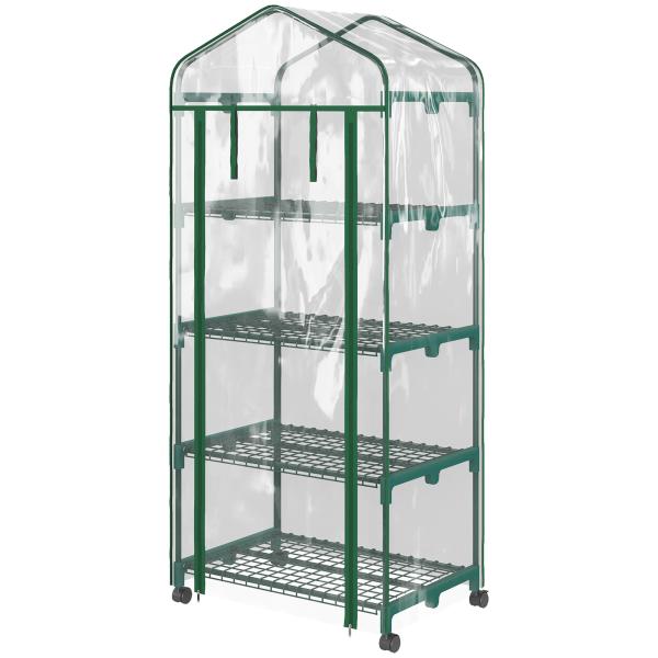 Estufa Pequena Estufa de Exterior com Rodas Prateleiras de 4 Níveis Estufa para Cultivar Plantas Flores 69x50x165 cm Transparente