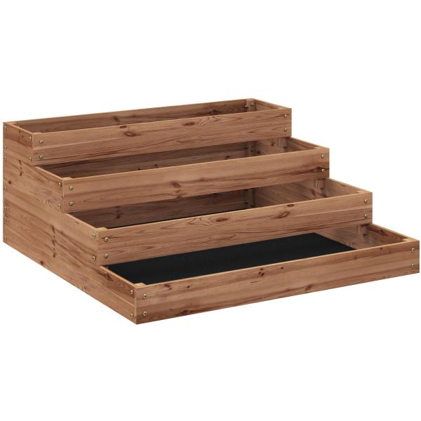 Floreira de Madeira Elevada de 4 Níveis com Desenho em Escada para Cultivos Plantas e Flores 113x113x46 cm Castanho Escuro