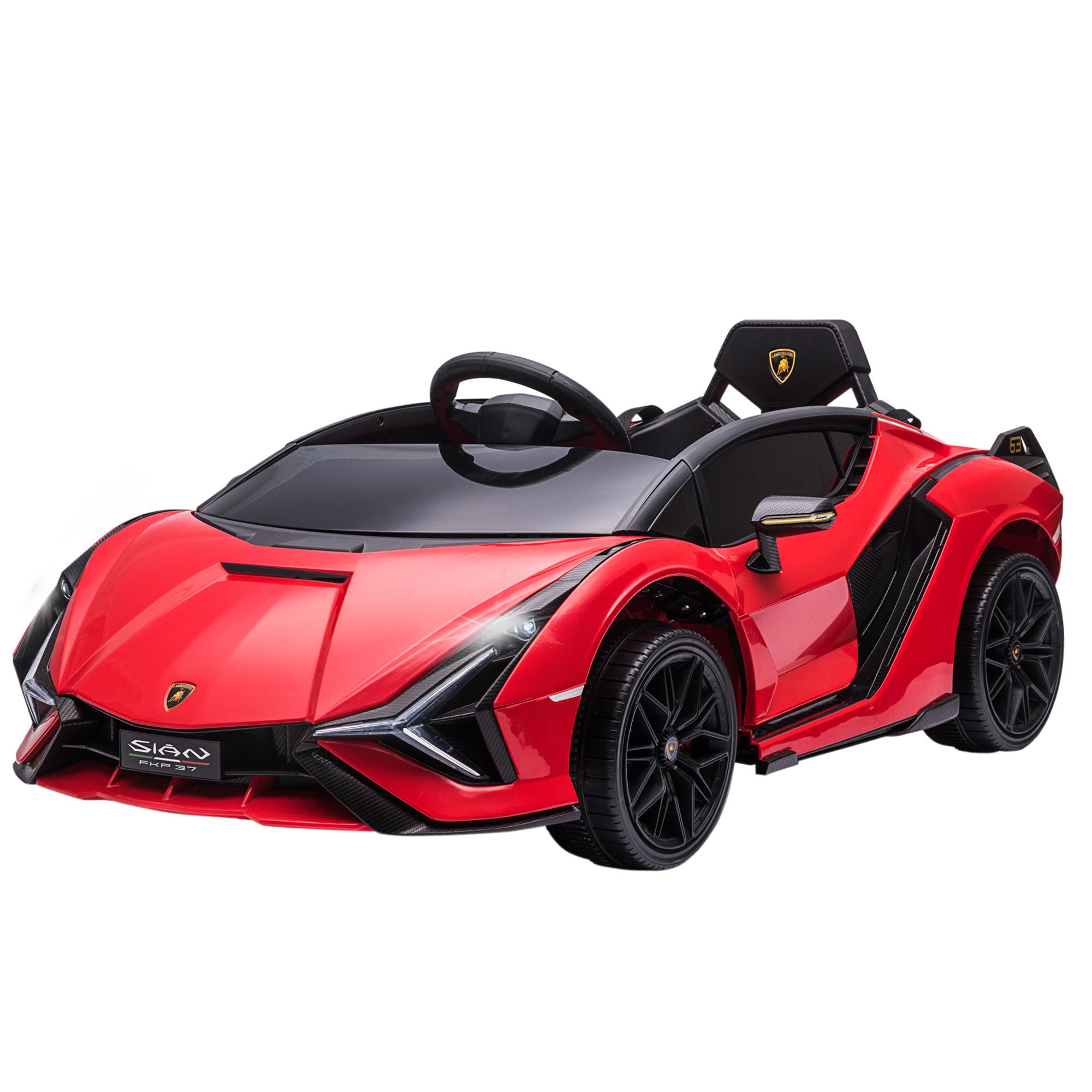 Carro Elétrico Lamborghini SIAN 12V para Crianças de 3 - 5 anos com Controle Remoto Abertura da Porta Música MP3 USB e Faróis 108x62x40cm Vermelho