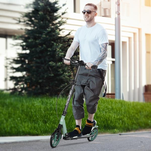 Trotinete Dobrável com Guiador Ajustável Rodas Grandes de 200mm Amortecimento e Travão Carga Máxima 100kg 91,5x36,5x91 - 104cm Verde