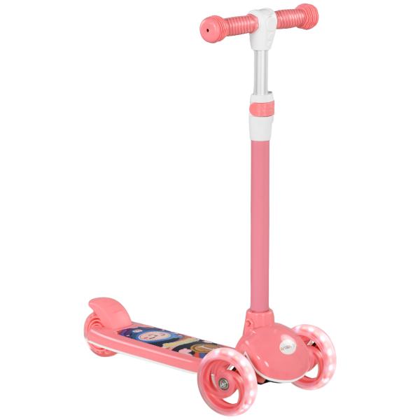 Trotinete para Crianças Trotinete com 3 Rodas LED Altura Ajustável Carga 25 kg 52x29x63 - 76 cm Rosa