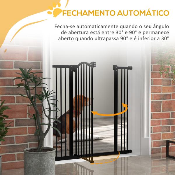 Barreira de Segurança para Cães com Largura Ajustável 74 - 100 cm e Extensões para Escadas e Portas Preto
