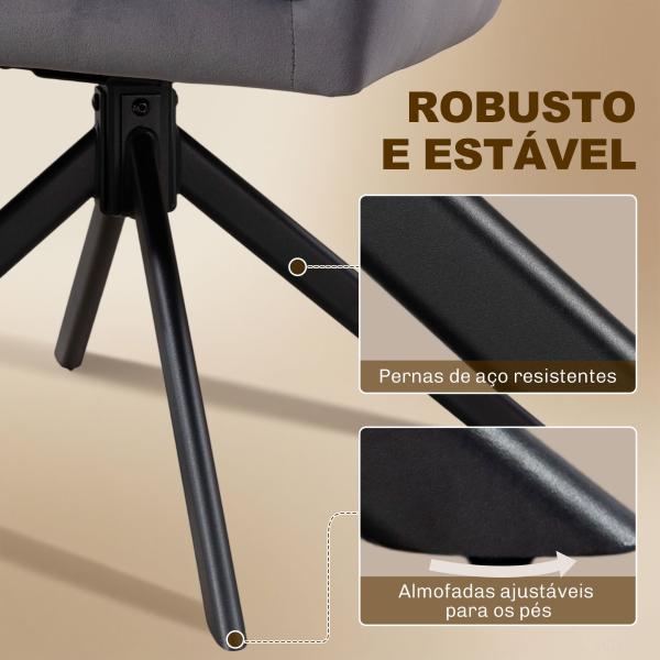 Conjunto de 2 Cadeiras de Refeição Giratórias 360° Estofado Estofamento em Veludo Pés em Aço 63x64x85 cm Cinza