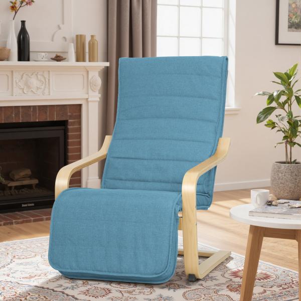 Poltrona Relax com Apoio para os Pés Ajustáveis Poltrona Estofada em Tecido com Estrutura de Madeira 66,5x94x100 cm Azul