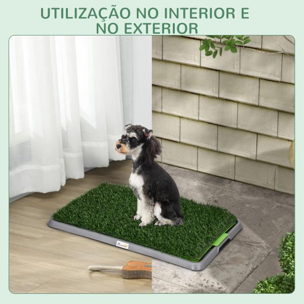 Resguardo de Treino para Cães com 2 Relvas Artificiais e Bandeja para Treino de Filhotes 67x41x3,5 cm Verde