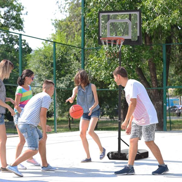 Tabela de Basquetebol para Exterior com Altura Ajustável 206 - 260 cm Rodas e Base Recarregável Preto
