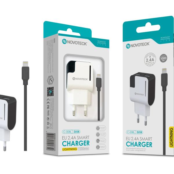 Carregador com Cabo Lightning Negro 2.4A 2 USB Full Compatible C - 008L