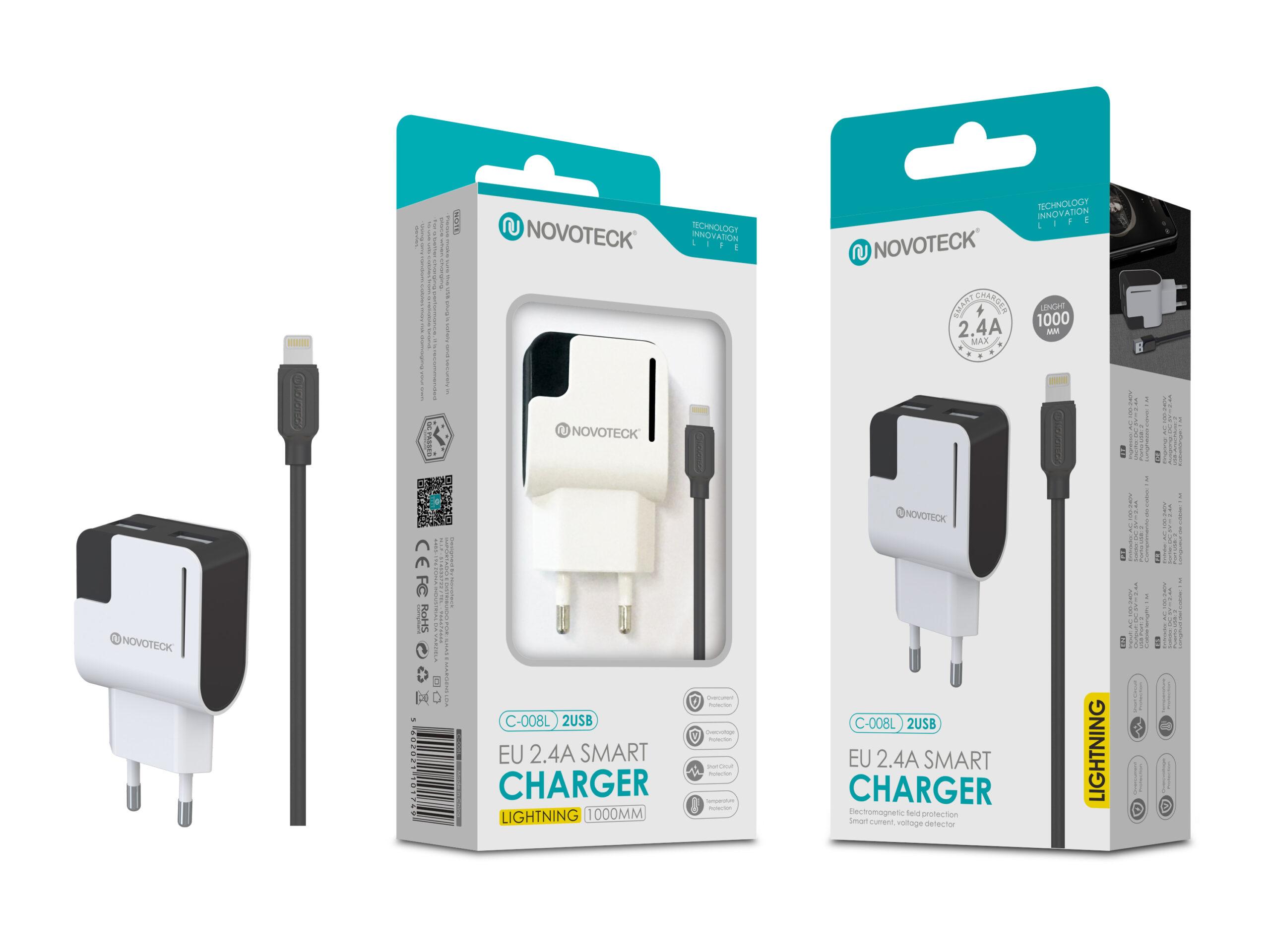 Carregador com Cabo Lightning Negro 2.4A 2 USB Full Compatible C - 008L