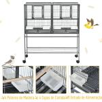 Gaiola de pássaro pequeno com 2 bandejas 4 alimentadores 4 poleiros 95x45,5x102 cm