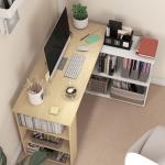 Mesa de Computador Secretária Mesa de Canto Giratória 360° com 5 Prateleiras 120x110x74,5 cm Madeira e Branco