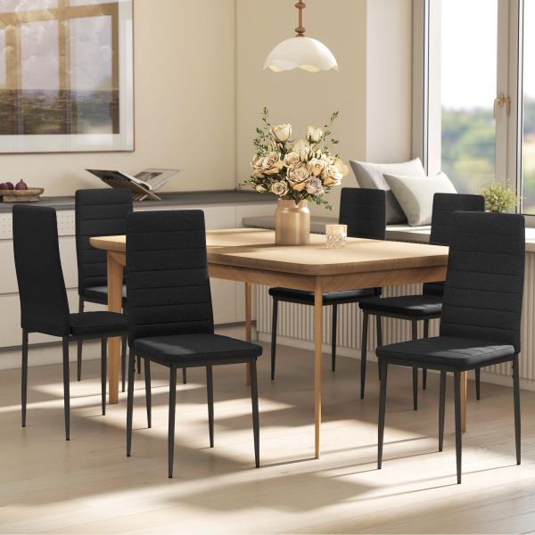 Conjunto de 6 Cadeiras de Sala de Jantar Estofadas em Linho com Pernas em Metal Cadeiras Modernas para Cozinha Quarto Suporta até 120 kg 41x50x97 cm Preto