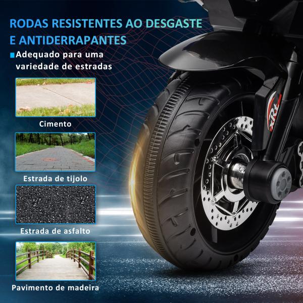 Moto Elétrica Infantil 6V com 3 Rodas Música Buzina e Faróis para Passeio de Crianças Azul 86x42x52 cm