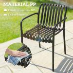 Conjunto de 4 Cadeiras de Jardim Empilháveis em PP com Encosto Curvado e Assento com Ripas 55x58,5x81,5 cm Preto
