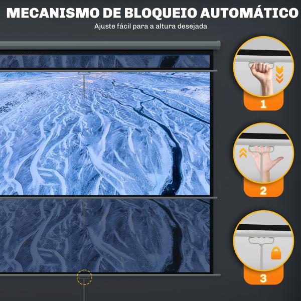 Tela de Projeção de 84 Polegadas Tela de Projetor Manual Formato 4:3 4K Montagem na Parede ou Teto 181x8x138 cm Branco