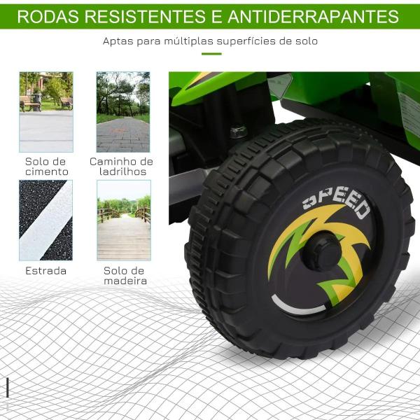 Quadriciclo Elétrico para Crianças de 18 - 36 Meses Quadriciclo a Bateria 6V com Avance e Retrocesso 72x40x45,5cm Verde