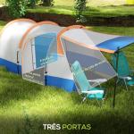 Tenda de Campismo Familiar para 2 - 3 Pessoas com 2 Áreas e Bolsa de Transporte Impermeável 420x200x150 cm Cinza e Laranja